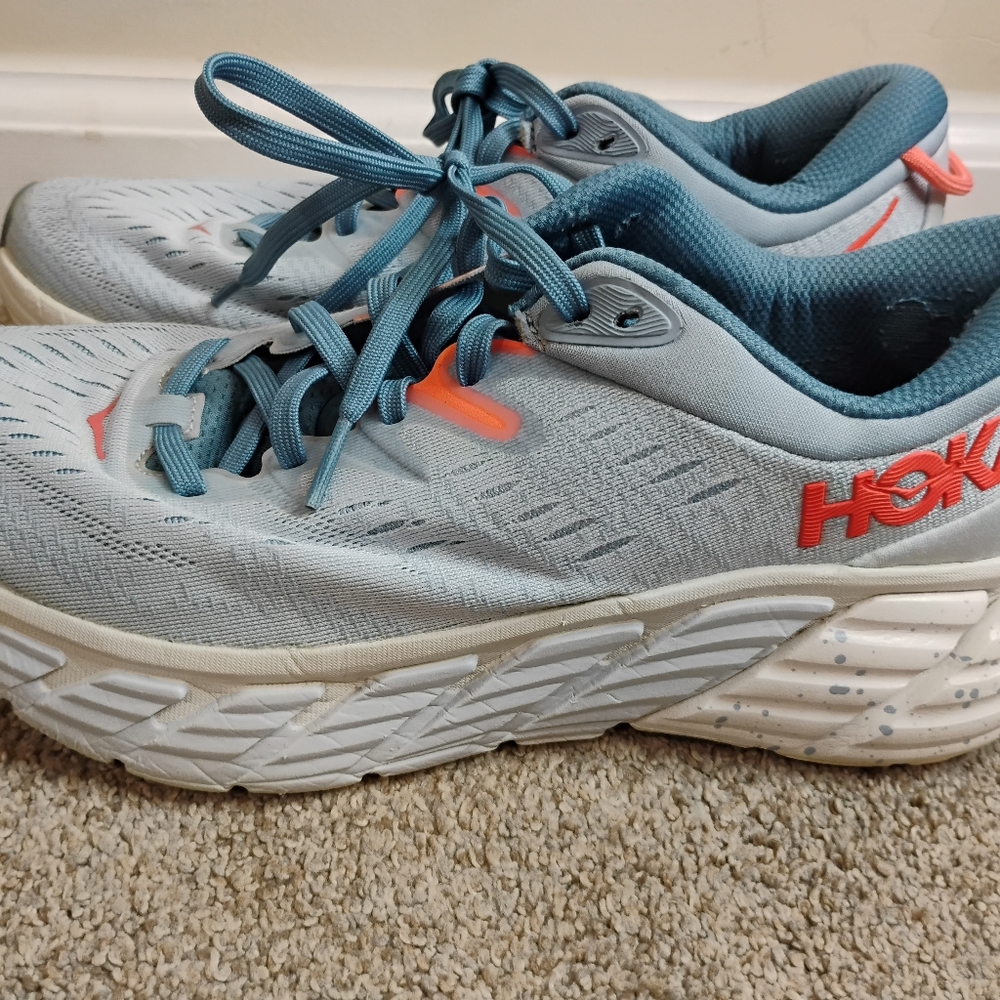 Hoka Athletic Shoes in Blue and Coral